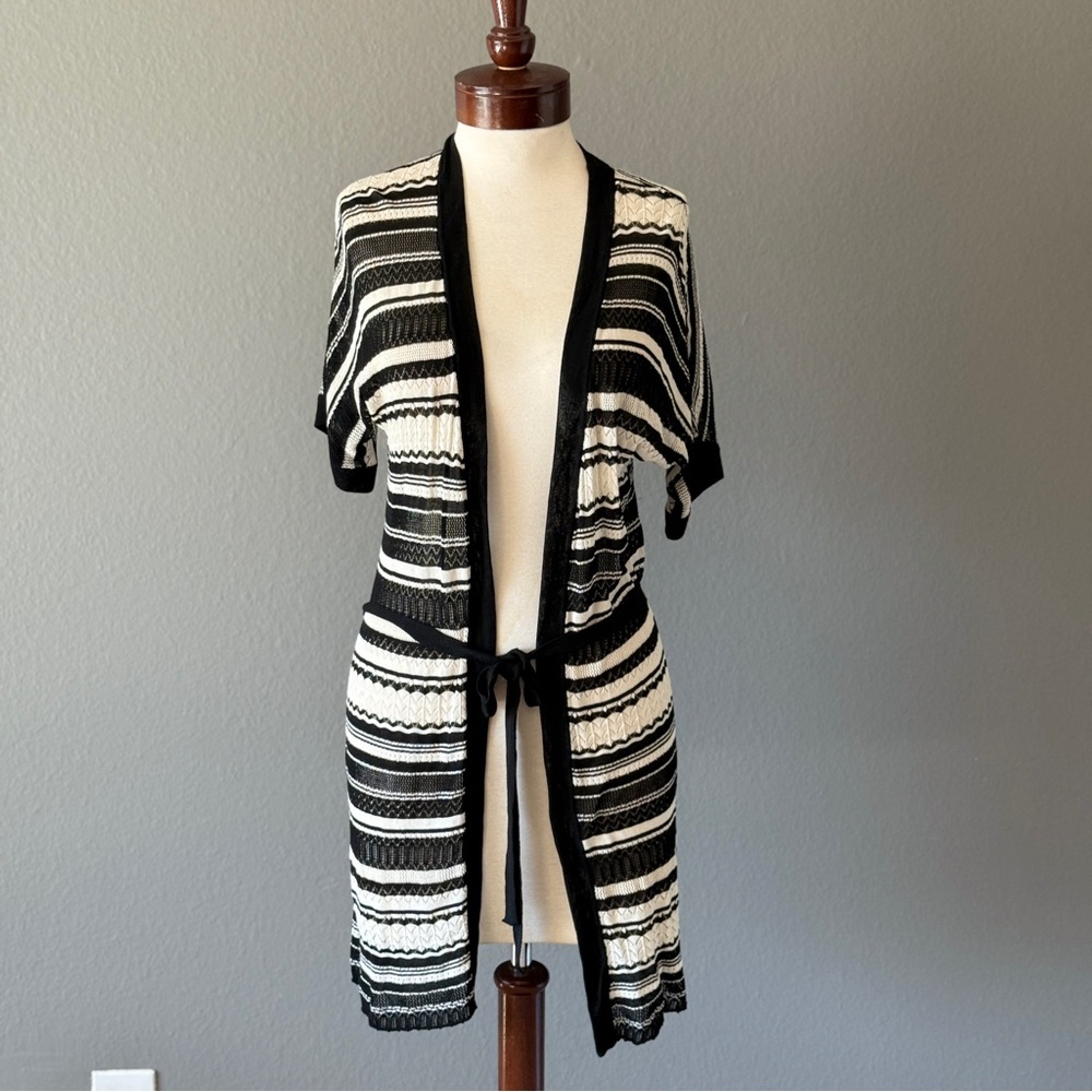 Gerald Darel Black & White Striped Long Cardigan Cozy Sz 2 - Picture 5 of 5